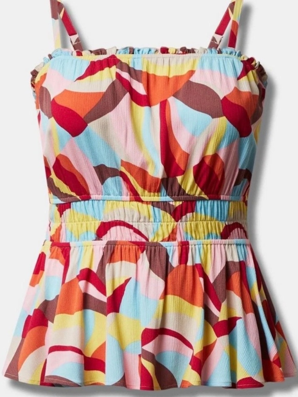 Torrid Peplum Cami Tank Top Women's Size 1X Multicolor Abstract Smocked Summer